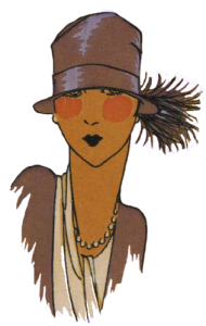 1920's hats. Brown small brimmed hat with feather. Research Ruth Wade