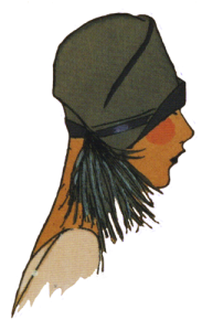 1920's hats. Olive green with ostrich feather. Research Ruth Wade
